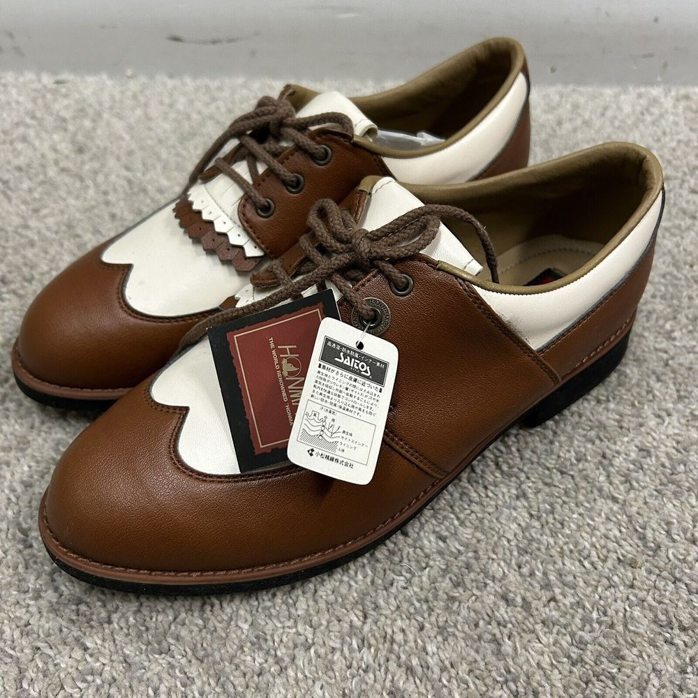 Honma Golf Shoes Women's 8‎ US 24 Japan White Brown Metal Spikes New W Defects